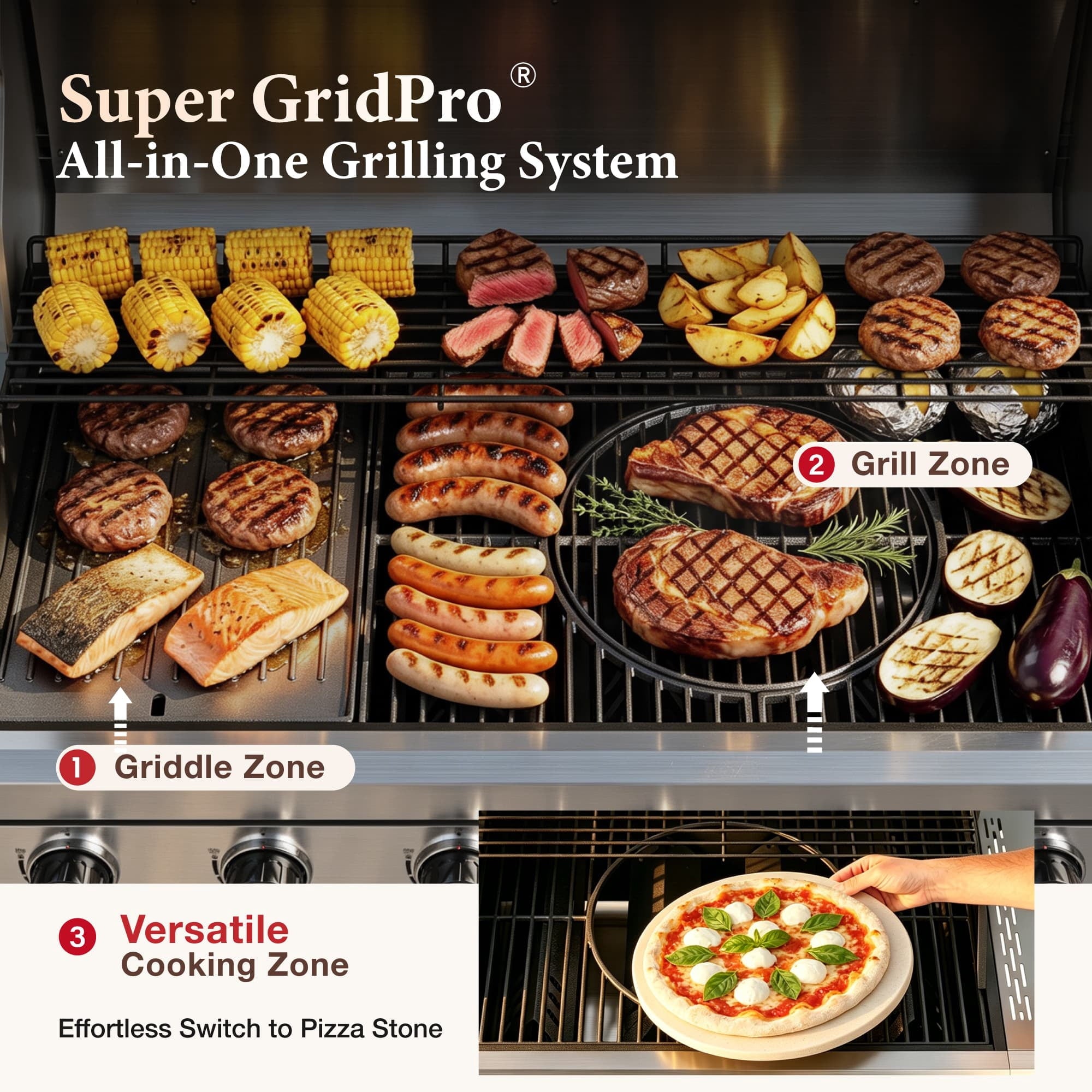 MF Studio 6 Burner Propane Gas Grill with Griddle Zone & 13500 BTU Infrared Side Burner – 840 sq.in Extra Large Cooking Area Outdoor BBQ Grill - Black Gas Grills