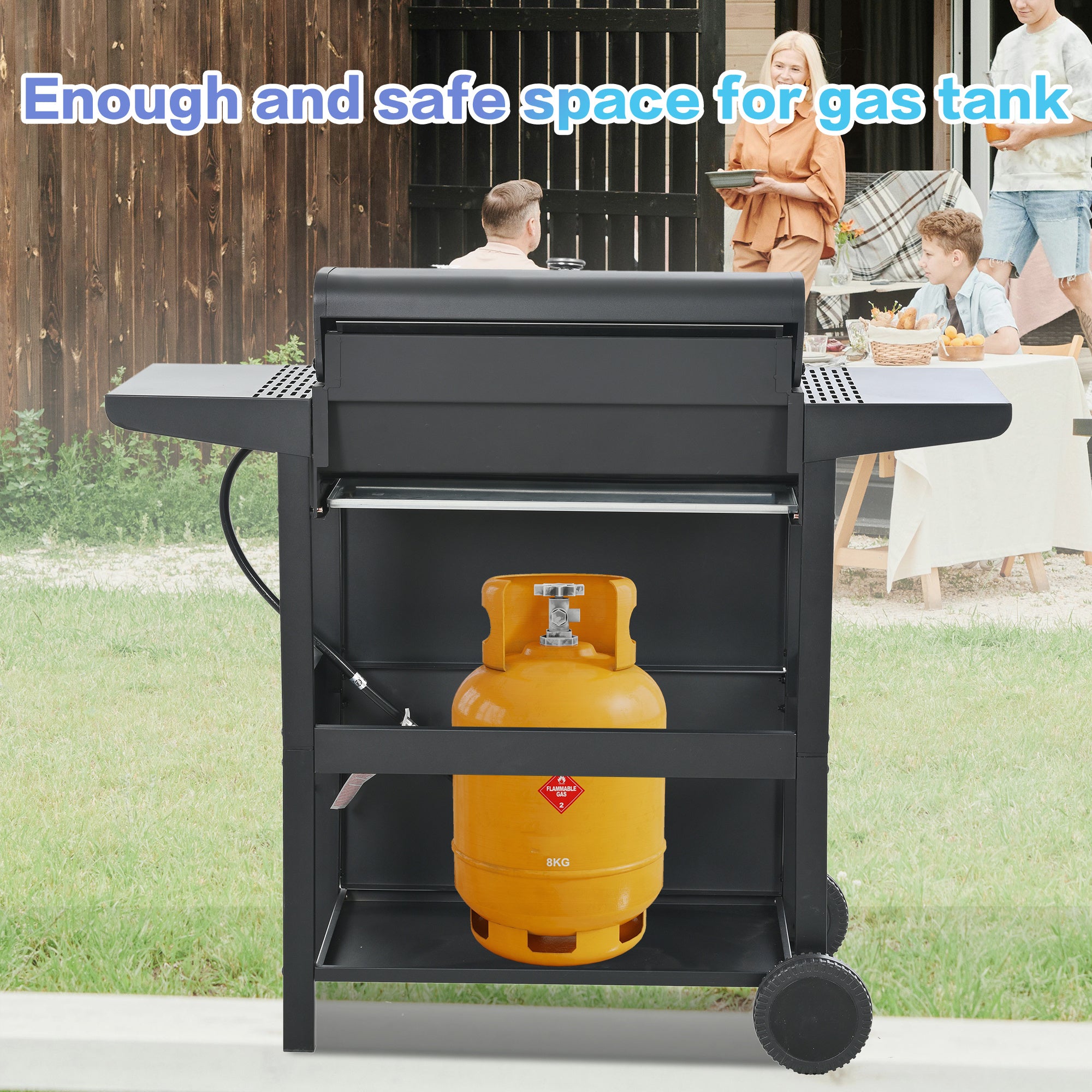 Minyam 4-Burner Propane Gas Grill with Side Shelves and Wheels, Stainless Steel Gas Grills