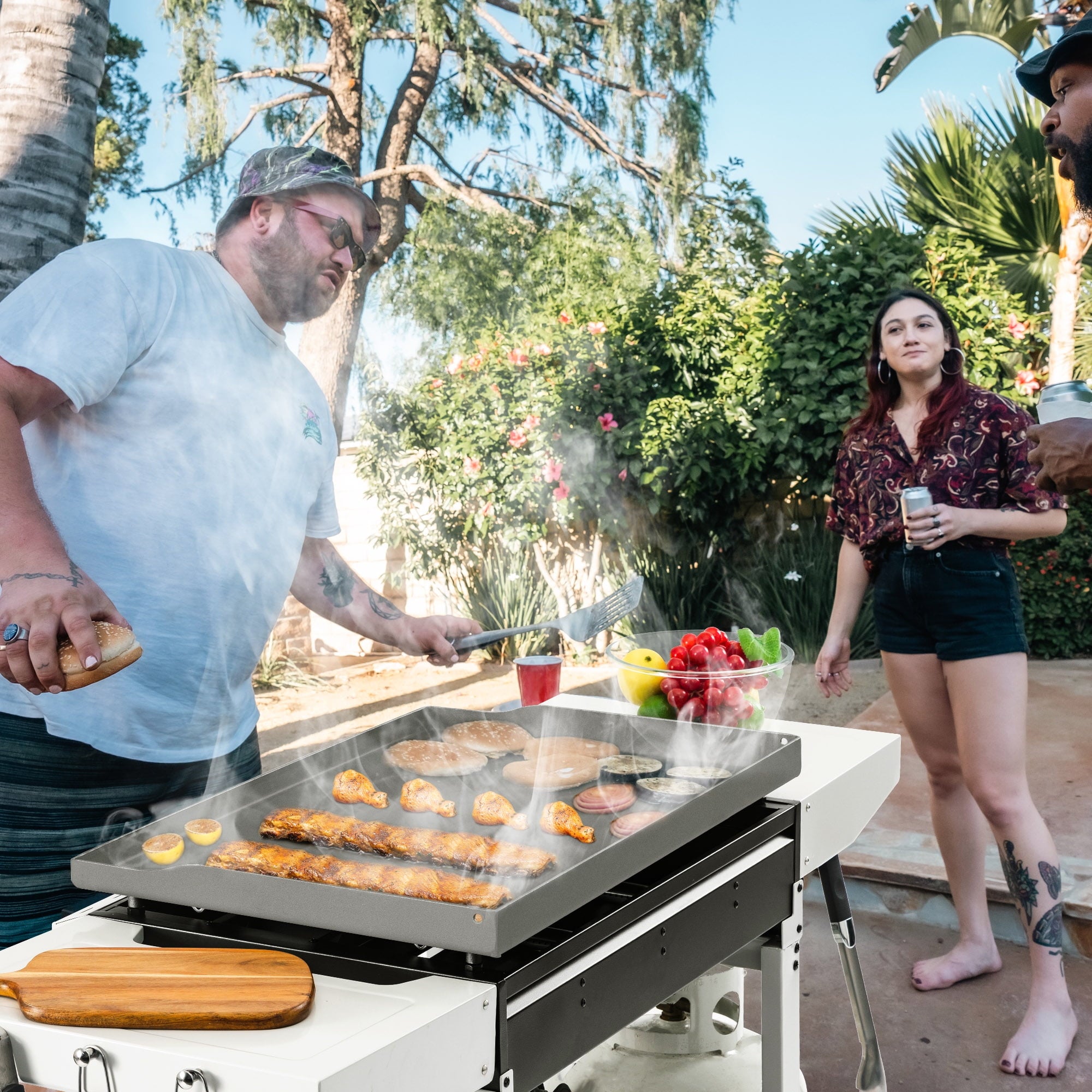Royal Gourmet GB3000W 28-Inch 3-Burner Propane Gas Griddle in White, Griddle with Collapsible Side Shelves Royal Gourmet