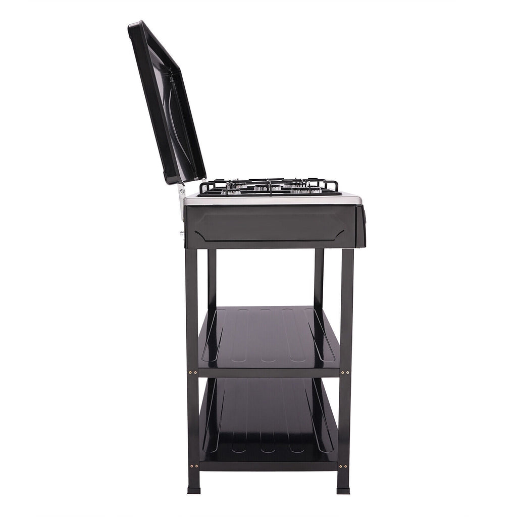 5-Burner Gas Stove Outdoor Camping Cooking BBQ Grill with 2-Tier Storage Rack Unbranded