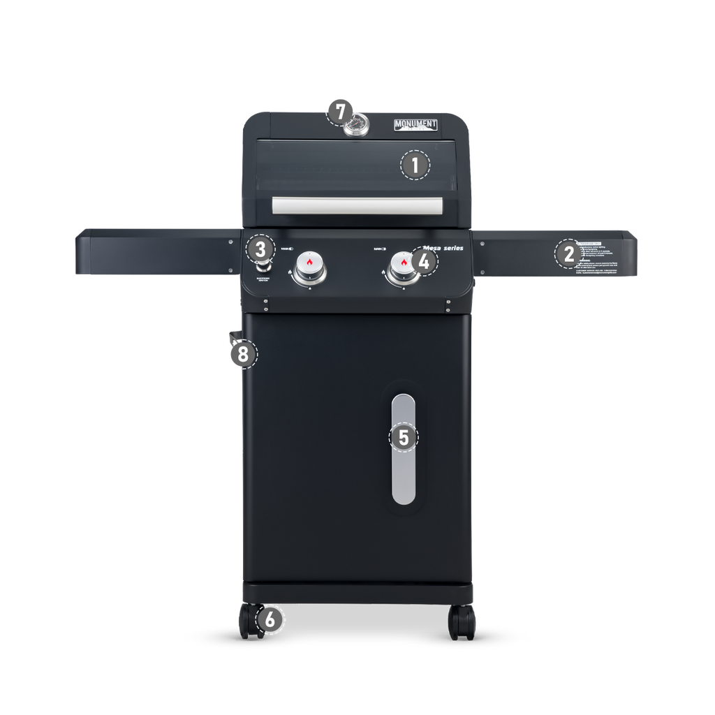 Mesa 2-Burner Propane Gas Grill in Black with Clear View Lid , LED Controls, and Grill Cover Monument Grills