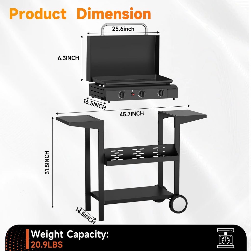 SKOK 23'' 45,000 BTUs Portable 3-Burner Propane Flat Top  Gas Propane Griddle with Hood for Camping Gas Grills