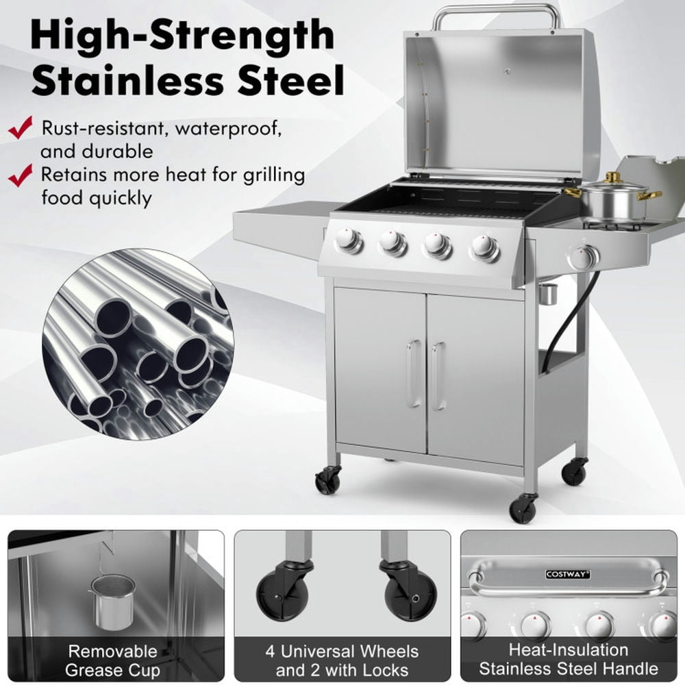Aimee Lii 50000BTU 5-Burner Propane Gas Grill with Side Burner and 2 Prep Tables, BBQ Grill for Outdoor Cooking Kitchen, Garden and Patio Backyard Barbecue-Silver Aimee Lii