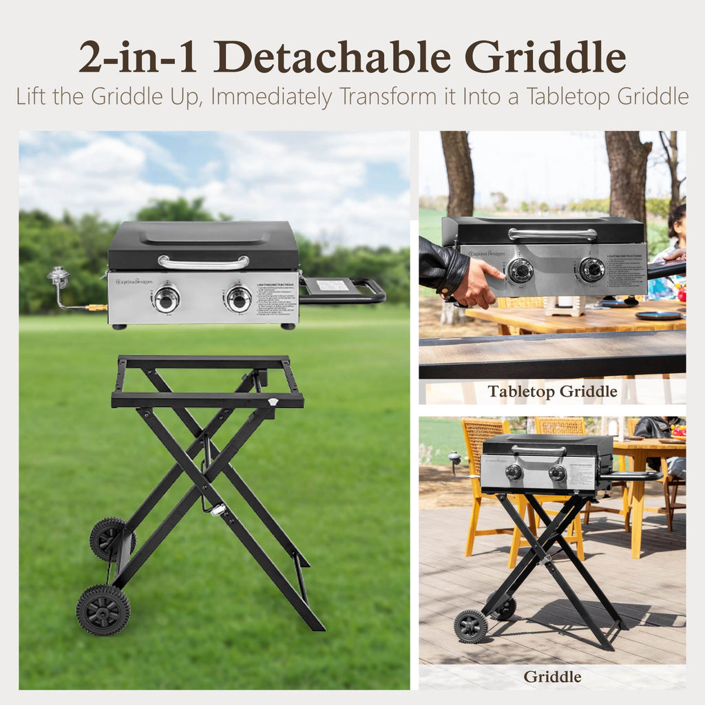 Alpha Joy Potable Outdoor Propane Gas Griddle with Wheels? 2-Burner Camping Flat Top Grill On The Go Alpha Joy