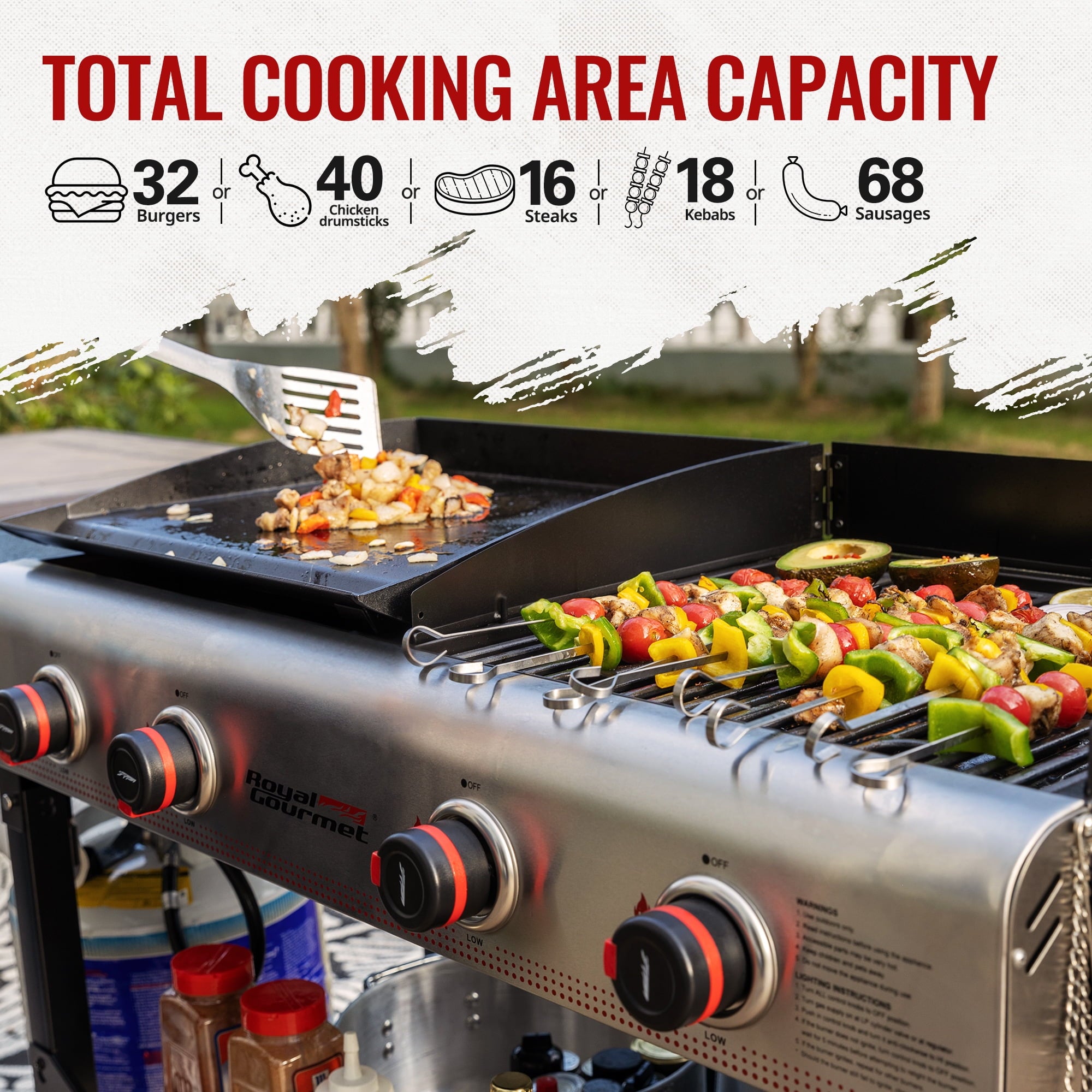 Royal Gourmet GD403 4-Burner Portable Flat Top Gas Grill and Griddle Combo Grill with Folding Legs Royal Gourmet