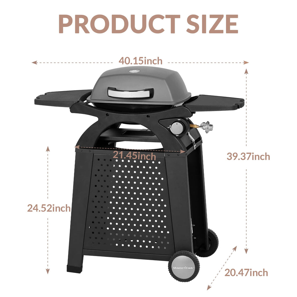 MASTER COOK Propane Gas Grill, Portable Tabletop Barbecue Grill with Cart for Patio, Camping, Travel Master Cook