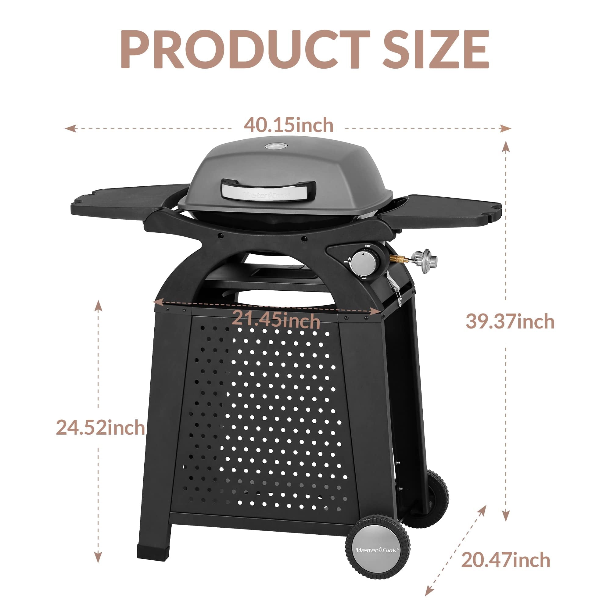 MASTER COOK Propane Gas Grill, Portable Tabletop Barbecue Grill with Cart for Patio, Camping, Travel Master Cook
