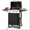 30000 BTU Gas Grill with 4 Universal Wheels, 3 Burners Outdoor BBQ Grill with Steel Brush & Thermometer for Outdoor Camping Gas Grills