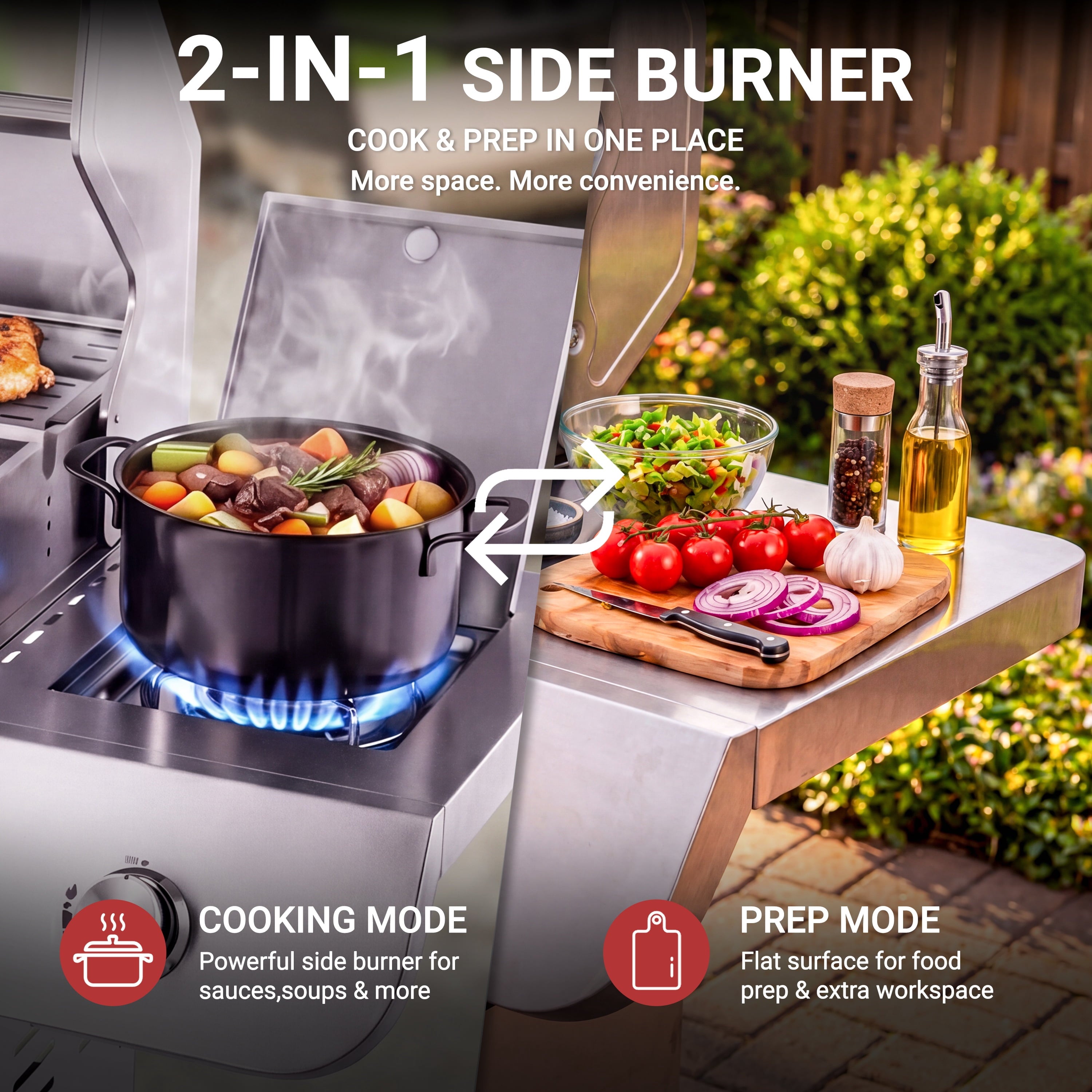 4-Burner Gas Grill and Griddle Combo with Side Burner, 50,000 BTU Propane BBQ Grill with Porcelain-Enameled Cast Iron Grates, Built-in Thermometer, Ideal for Patio Camping Outdoor Cooking Gas Grills
