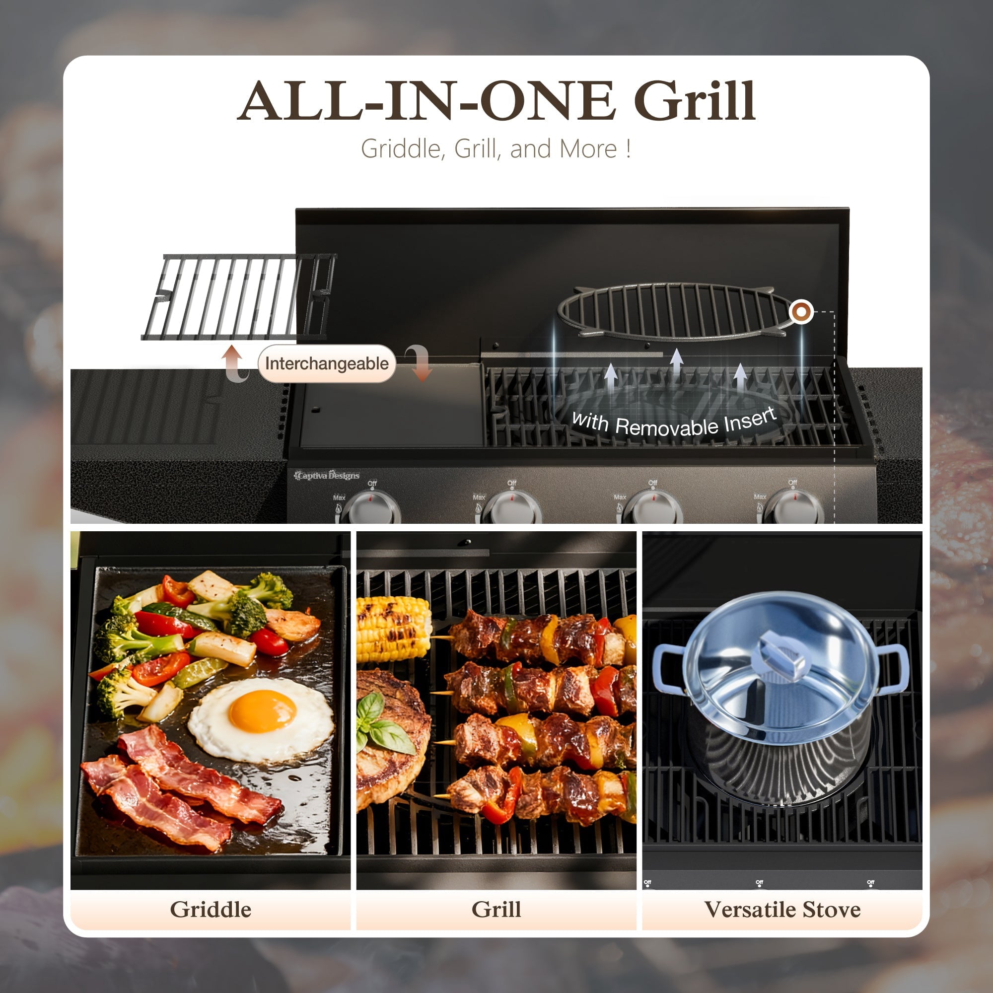 Alpha Joy 4-Burner Propane Gas Grill All-In-One 52,000 BTU BBQ Grill with Grates and Griddle 485 SQ.IN. Cooking Area Alpha Joy
