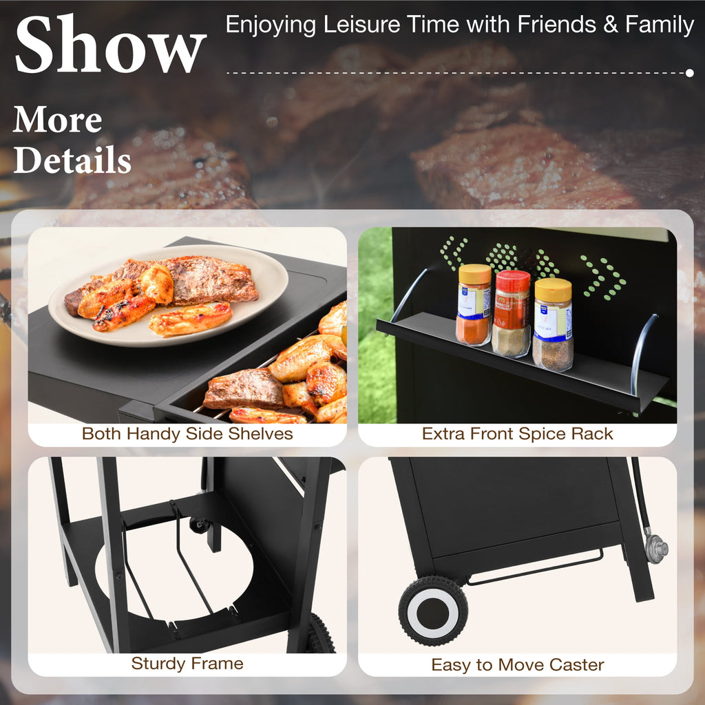 PHI VILLA 2-Burner Propane Grill and Griddle Cooking Station with Side Shelves Black Gas Grills