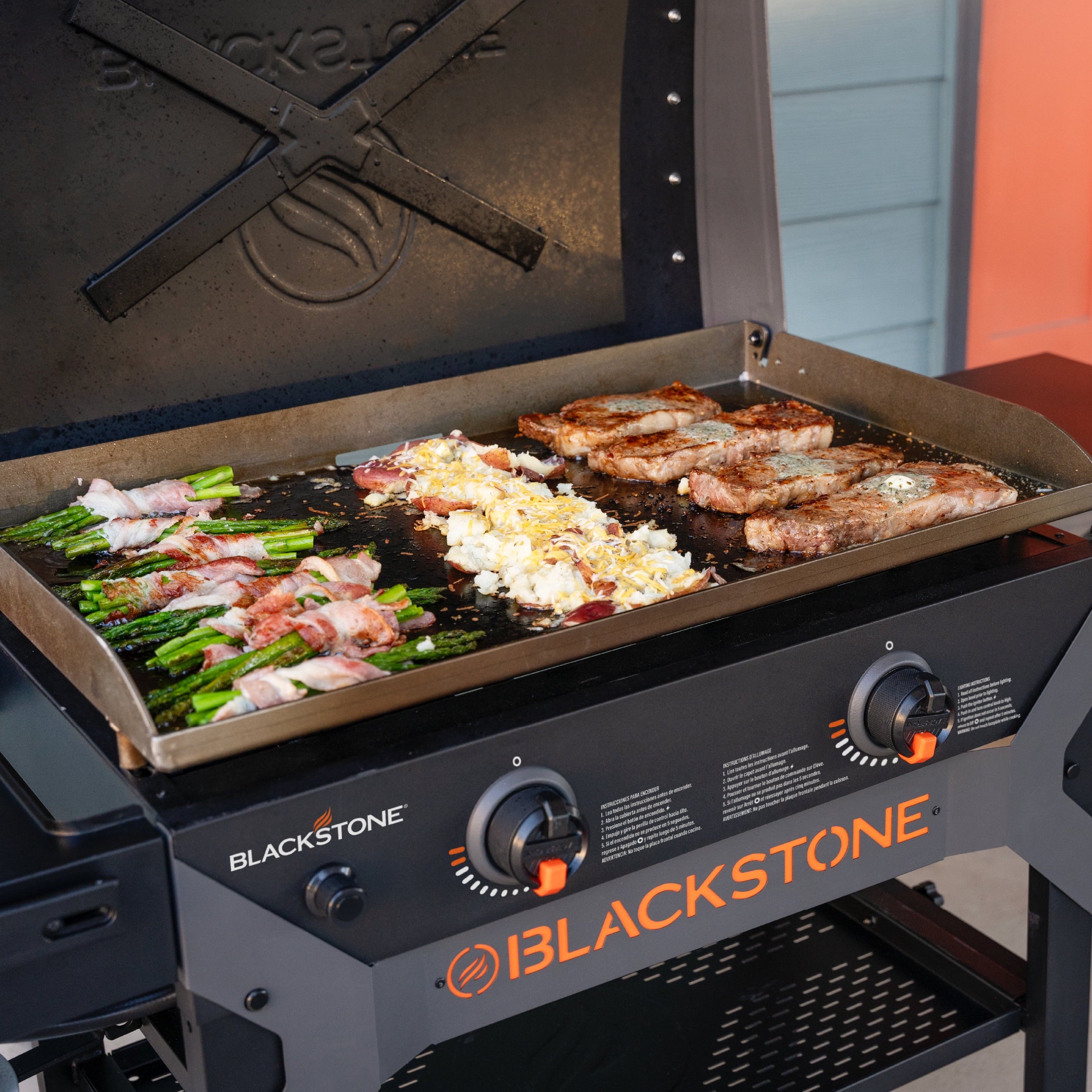 Blackstone 28 Propane Griddle Grill 2311 - Portable Outdoor Flat Top for Cooking with X-Braced Hood & Durable Powder Coated Steel - Iron Forged Omnivore Griddle Blackstone