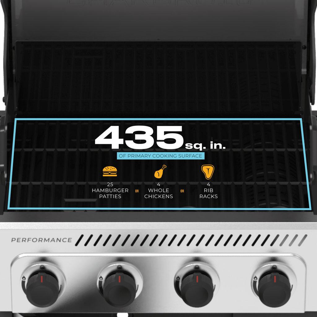 Charbroil? Performance Series? FlavorMax? 4 Burner Gas Grill Cabinet with Side Burner, Stainless Steel Gas Grills