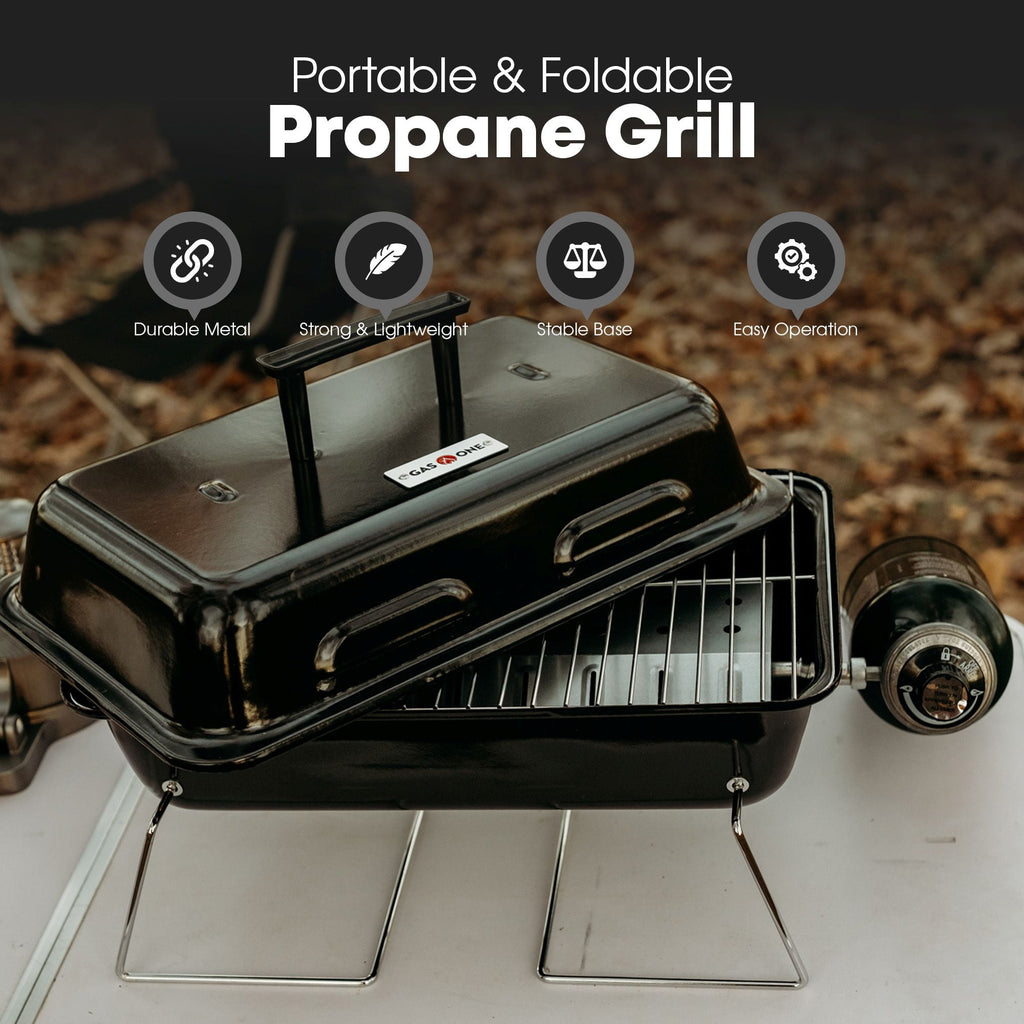 GasOne GPT-25 Propane Burner Gas Grill with Foldable Legs – Portable Grill Propane BBQ Grills with Adjustable Regulator – Heavy Duty Metal Construction – Easy to Assemble, Compact Foldable Design Gas One