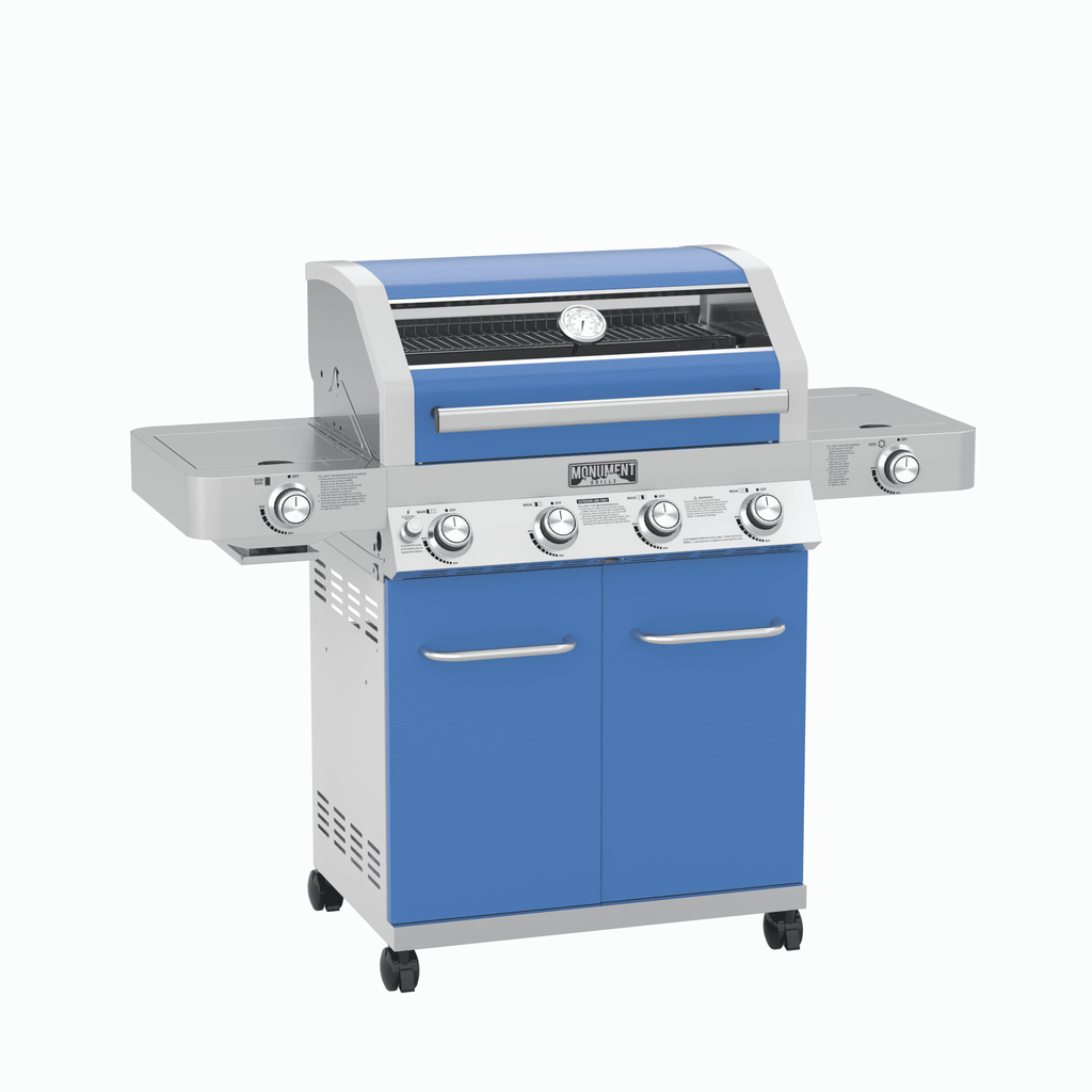 Monument Grills Stainless Steel 4 Burner Propane Gas Grill with Clearview? Lid, Infrared Side Sear Burner & Side Burner Gas Grills