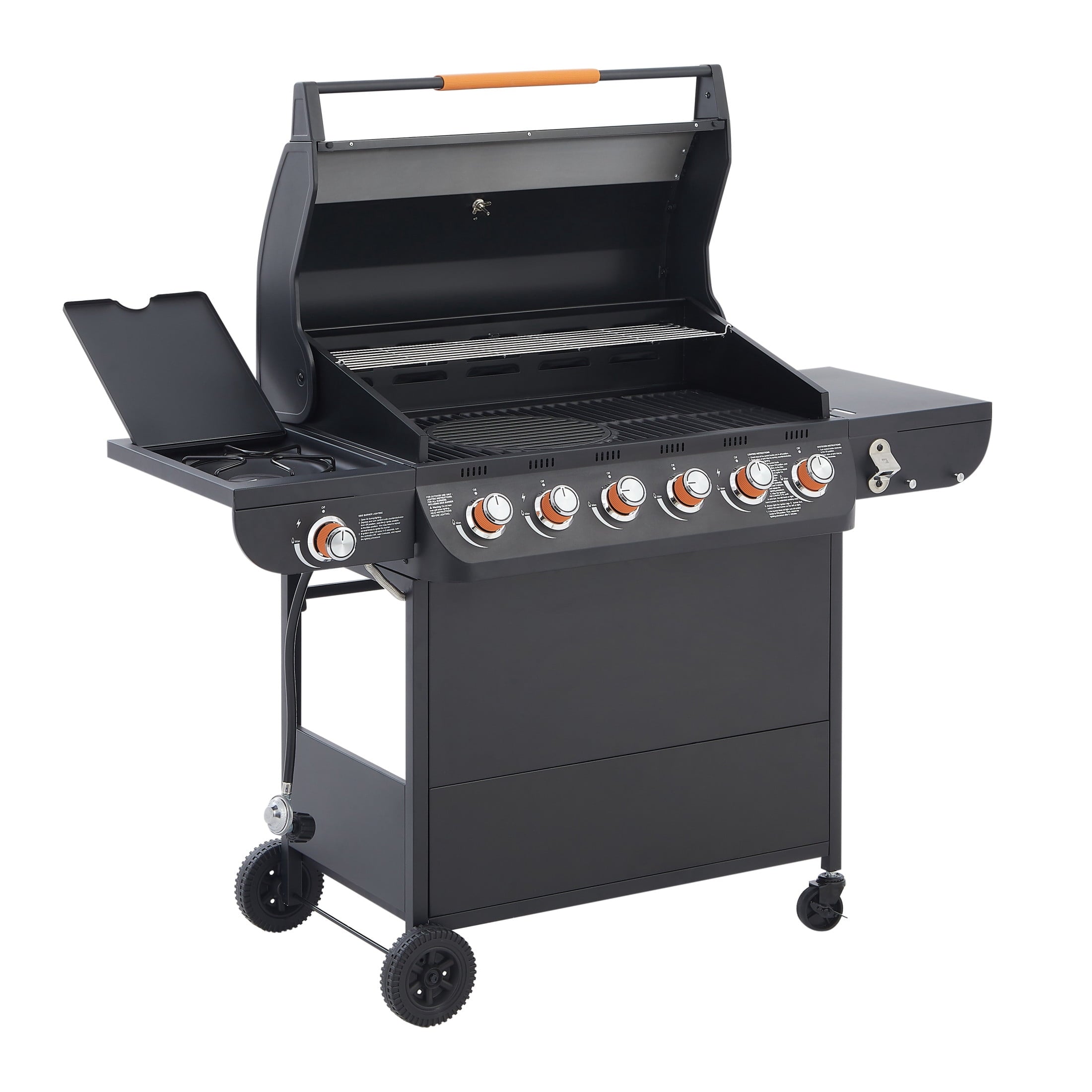 Noble House Professional 6-Burner Propane Gas Grill with Side Burner, Steel BBQ Grill with Cast Metal Grates, Black Noble House