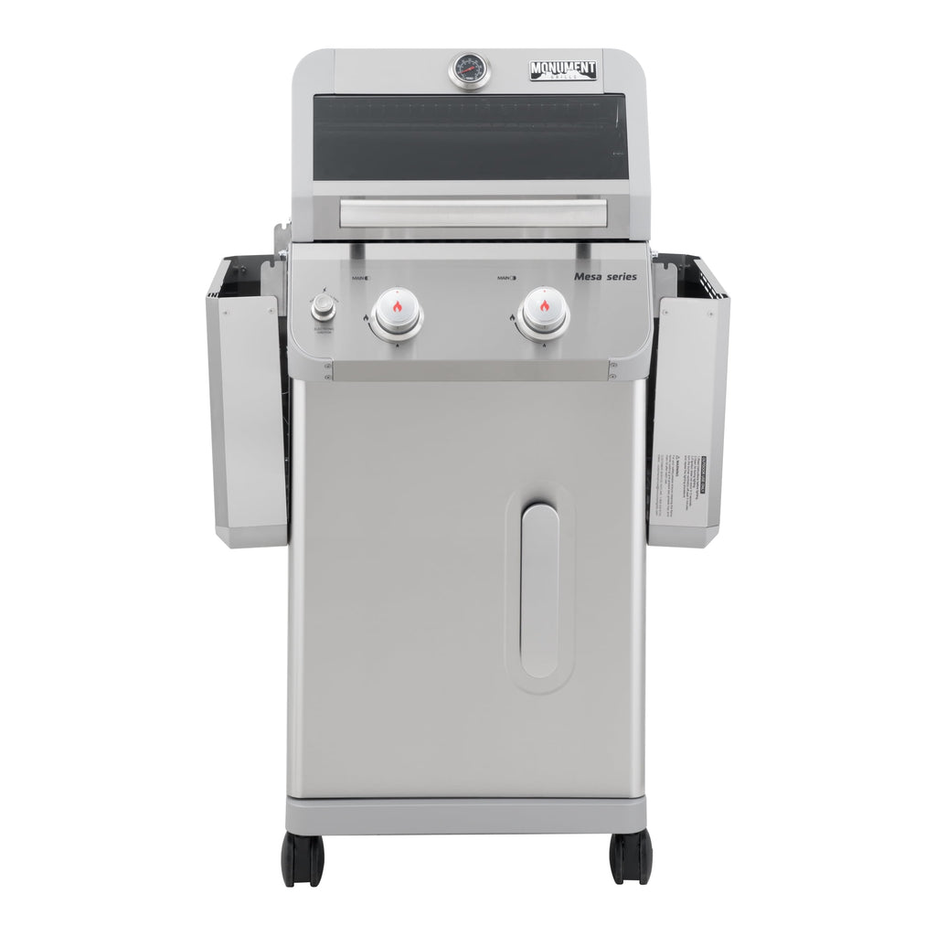Monument Grills Mesa 2-Burner Propane Gas Grill, Foldable Sides, Swivel Casters, Stainless Steel, LED Controls Gas Grills