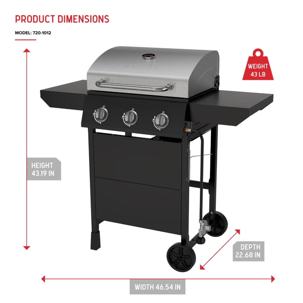 Nexgrill 3-Burner Propane Gas Grill with Side Tables, 27,000BTUs, Stainless Steel Lid, Spacious 429 SQ. In. Cooking Space, BBQ Grill for Outdoor Cooking, Patios, Parties, and More - 720-1012 Gas Grills