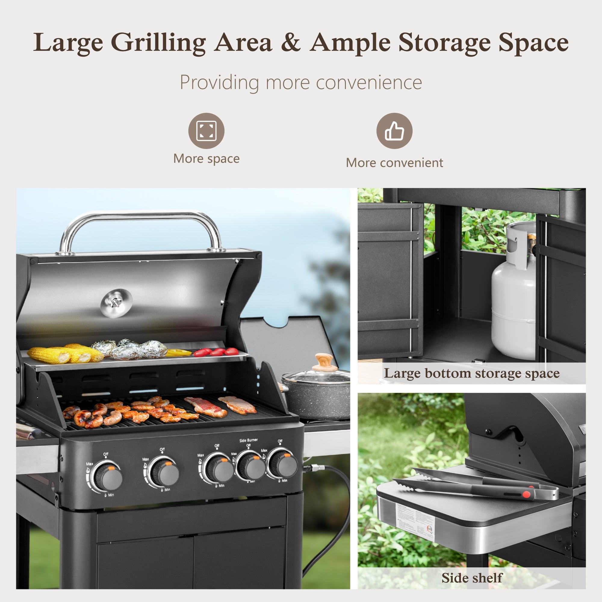 Alpha Joy 4-Burner Propane Gas Grill and Griddle Combo with Side Burner in Black Gas Grills