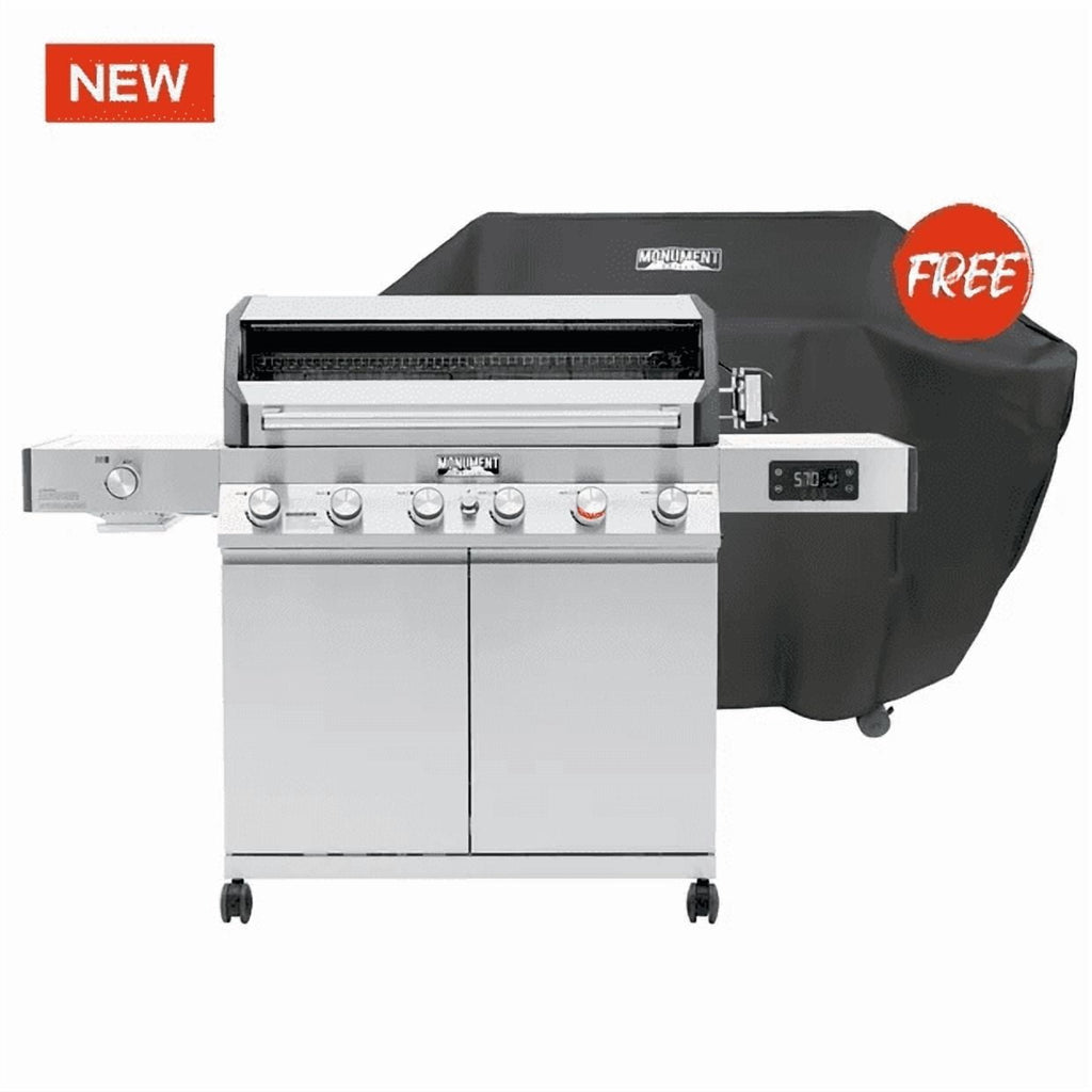 Monument Grills 6+1 Burner Smart Tech Propane Gas Grill for Outdoor Cooking , Denali 605Pro Stainless Steel Grill 78,000 BTU with Side Sear Burner, Smoker Box, Cover and Rotisserie Kit My Store