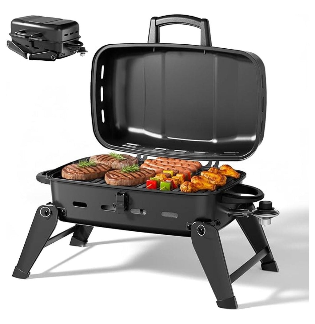 10,000 BTU Portable Gas Grill, Outdoor Compact BBQ Small Propane Grill with Foldable Legs for RV, Hiking, Camping, Patio, Tailgating TeuheJ