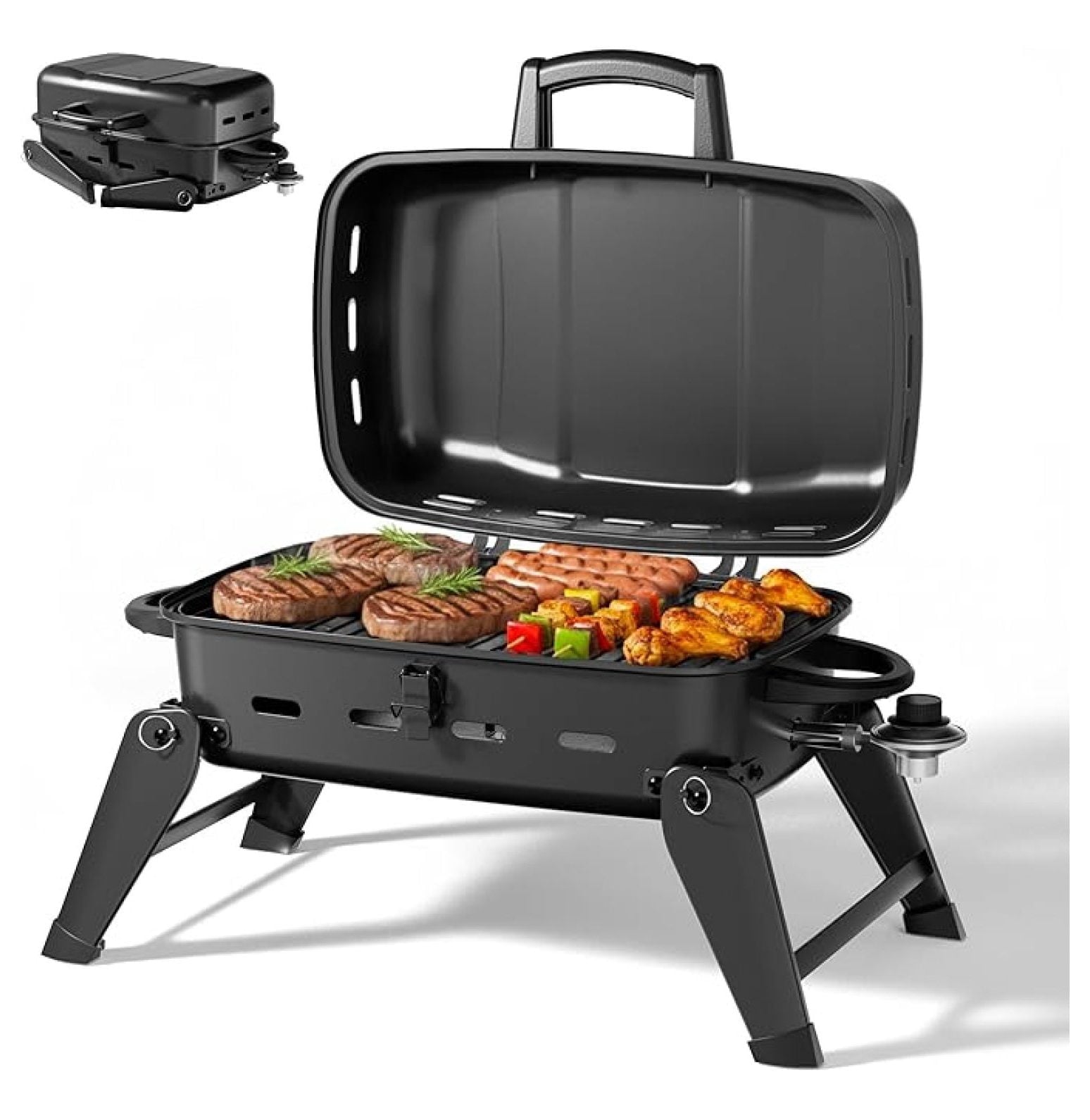 10,000 BTU Portable Gas Grill, Outdoor Compact BBQ Small Propane Grill with Foldable Legs for RV, Hiking, Camping, Patio, Tailgating TeuheJ
