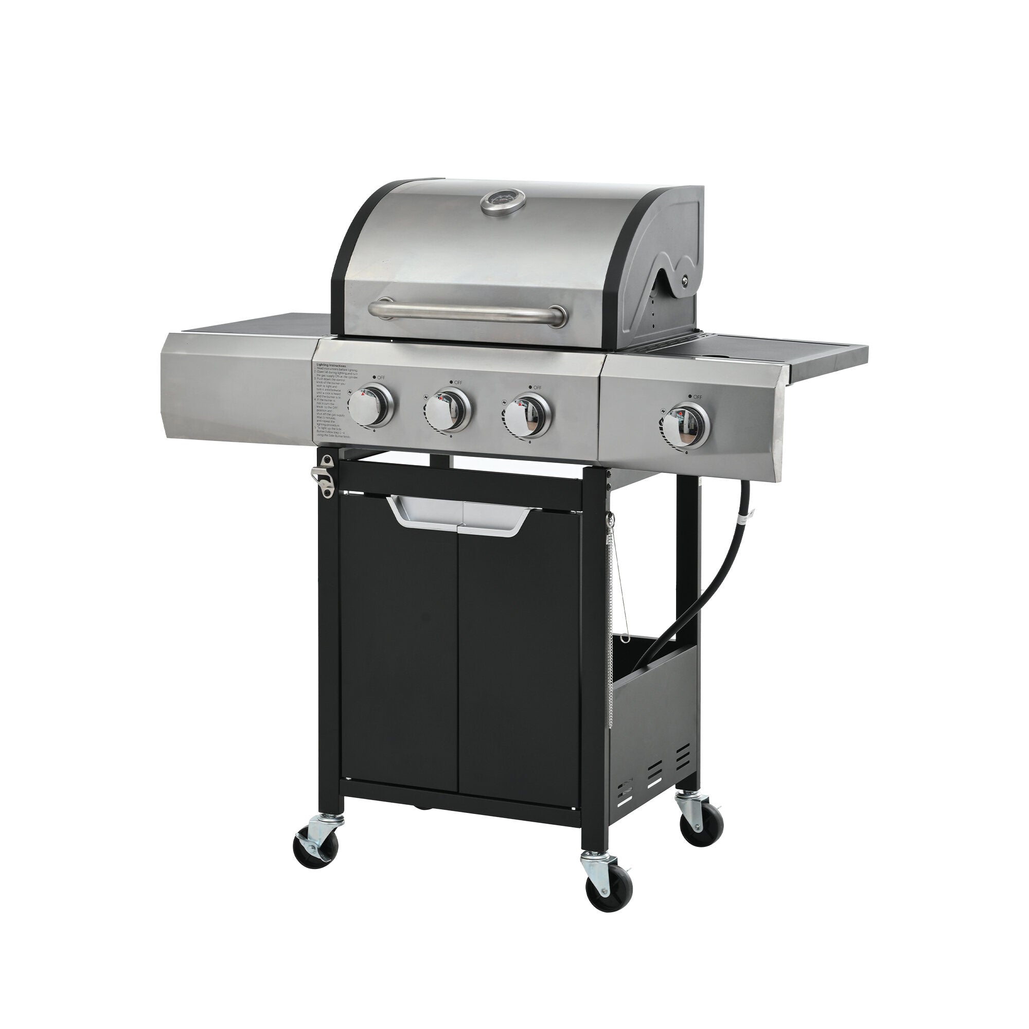 Outdoor Grill, Propane Grill 3 Burner Barbecue Grill Stainless Steel Gas Grill with Side Burner and Cover for Outdoor BBQ, Camping, Silver BBQ Grill,Stainless Steel Tabletop Grill Gas Grills