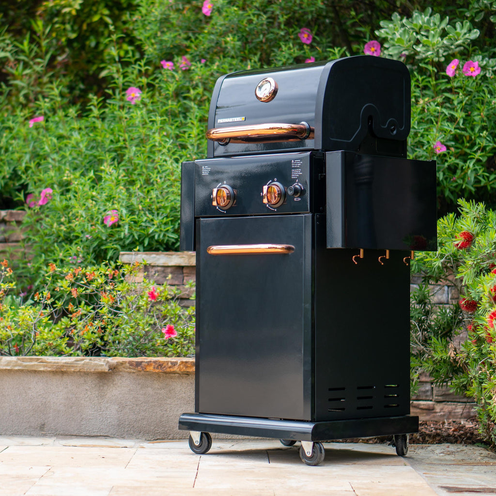 Permasteel 2-Burner Compact Propane Gas Grill with Foldable Sides, Black with Copper Accent Gas Grills