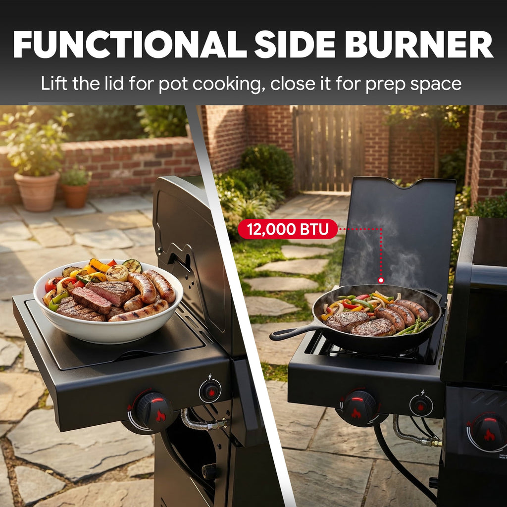 Feasto 5-Burner Propane Gas Grill, Double Deck Lid, Side Sear Burner, 58000 BTU, 686 Sq.In. Cabinet Storage Gas Grills