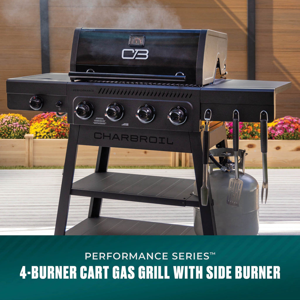 Charbroil Gas Grill, Performance Series FlavorMax 4 Burner Grill with Side Burner, Black Charbroil