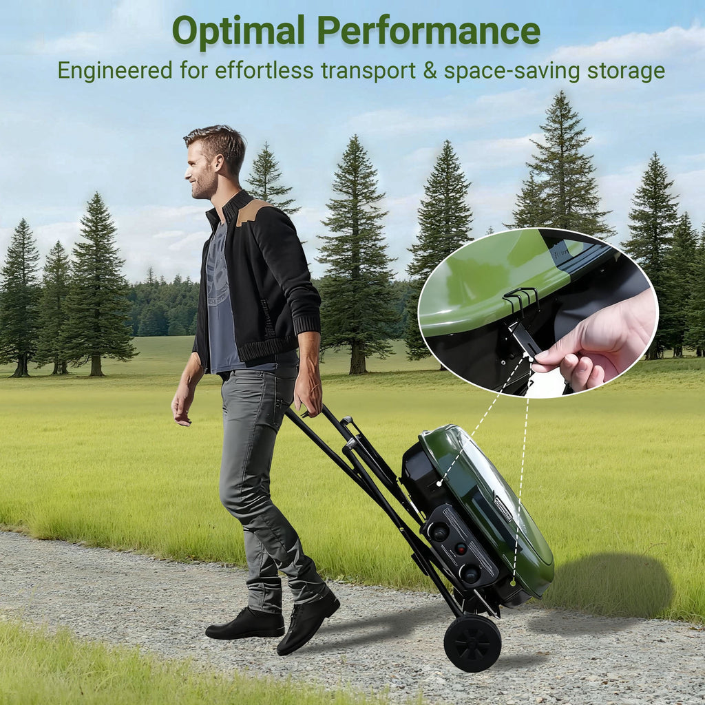 Brand Man Portable 2-Burner Camping Propane Gas Grill, Enameled Foldable BBQ with Griddle for Outdoor Cooking, Green Gas Grills