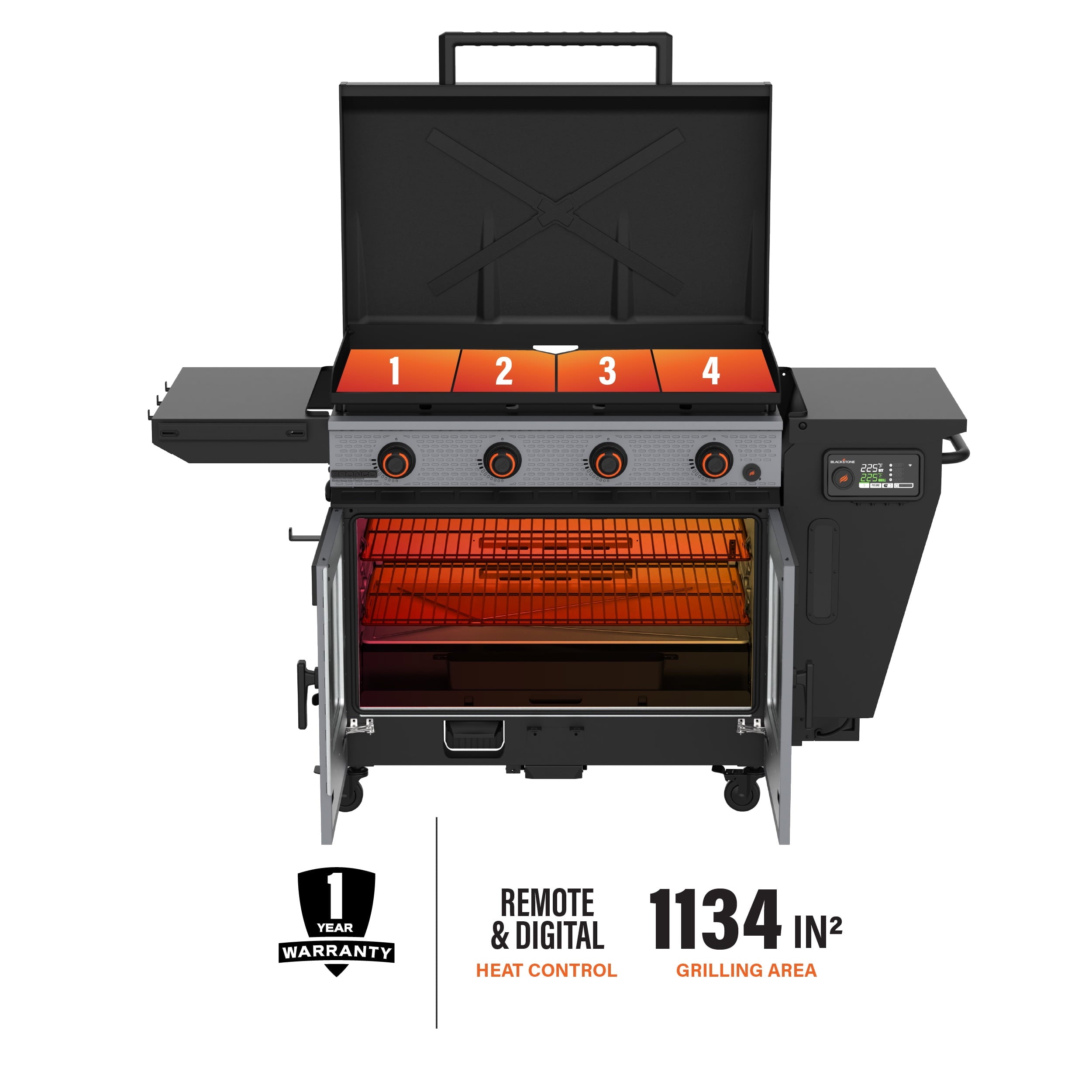 Blackstone Bronco Outdoor Combo Griddle, 36 Inch 4-Burner Flat Top Grill with Vertical Pellet Smoker Blackstone