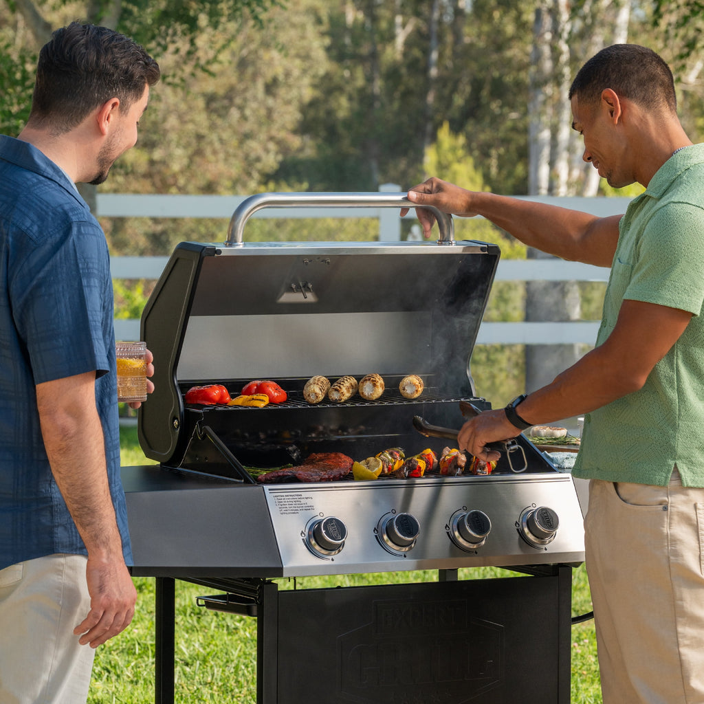 Expert Grill, 4-Burner Propane Gas Grill with Side Table and Wheels, Stainless Steel Gas Grills