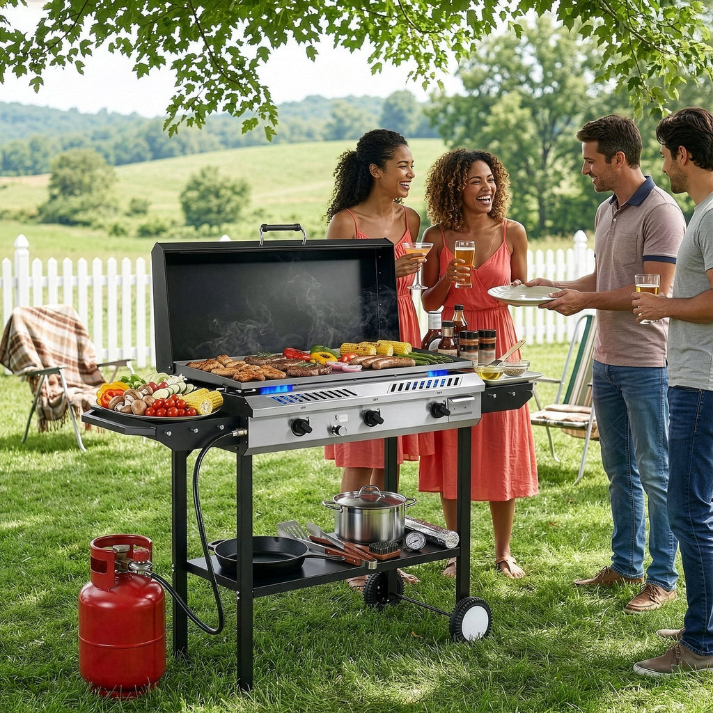 Zintown 3 Burner 225000-BTU Outdoor Stove Propane Gas Griddle with Portable Pan,Lid Zintown
