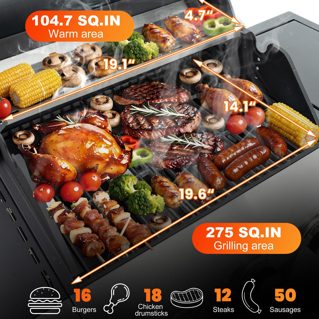 Enyopro 3 Burner Propane Gas Grill, 37,000BTU Stainless Steel BBQ Grill with Brush, Built-in Thermometer, 4 Universal Wheels for Outdoor Cooking Patio Backyard Gas Grills