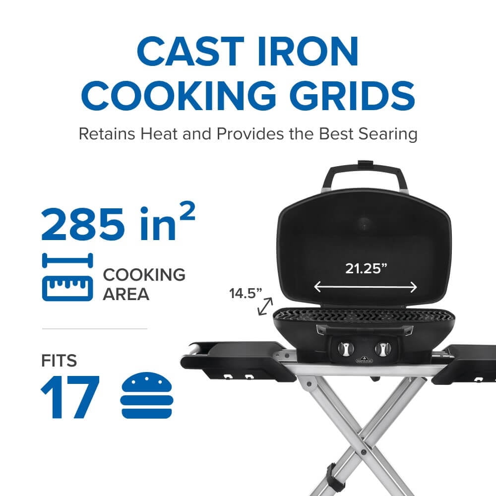 Napoleon TravelQ PRO285 1-Burner with Scissor Cart Propane Gas Portable Grill in Black Napoleon