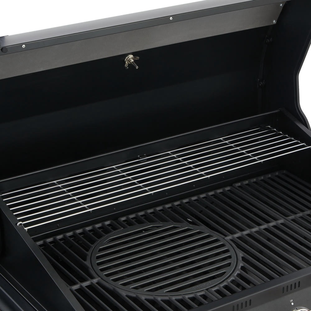 Kadyn 6-Burner Gas Barbecue Grill, 72000 BTU High-Heat Grill with Side Tables, Cast Iron Grates & Side Burner, Outdoor Kitchen, Black Kadyn