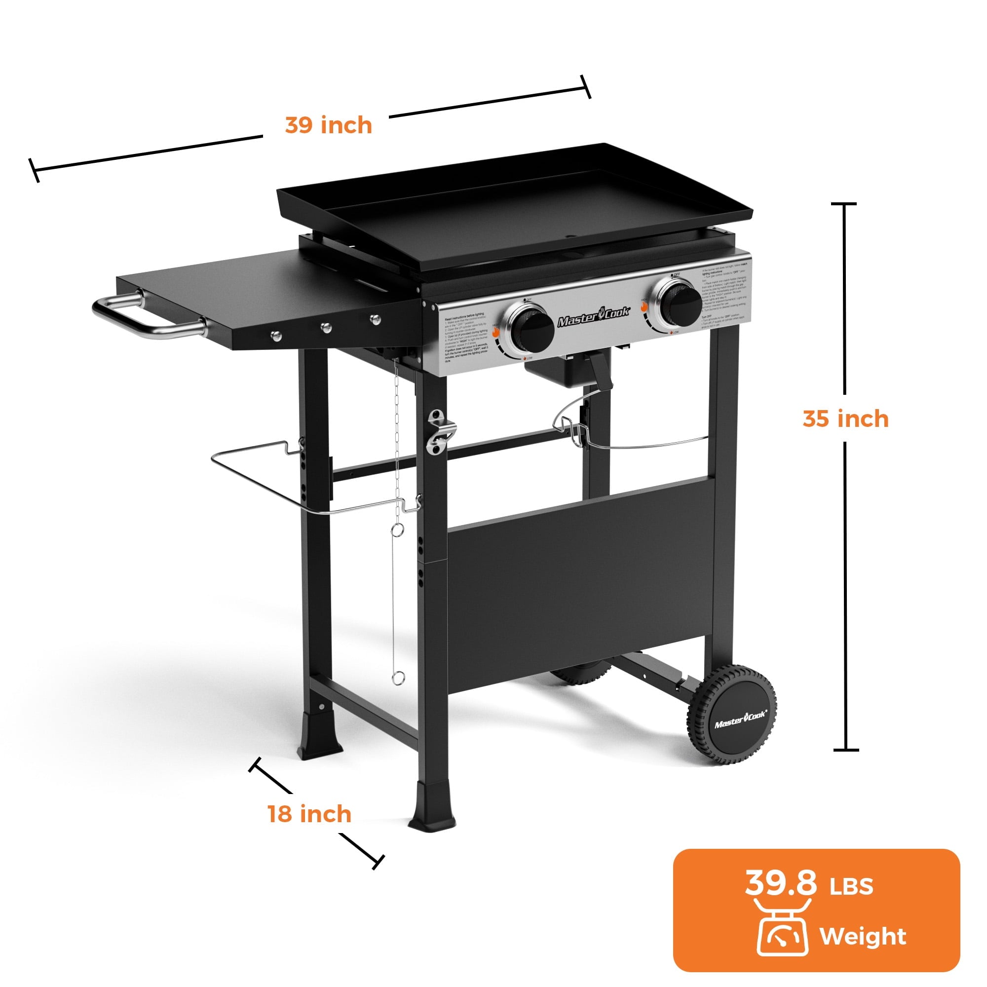Master Cook 2-Burners Propane Griddle, Flat Top Gas Grill Griddle with Side Shelves for Outdoor BBQ, Camping Master Cook