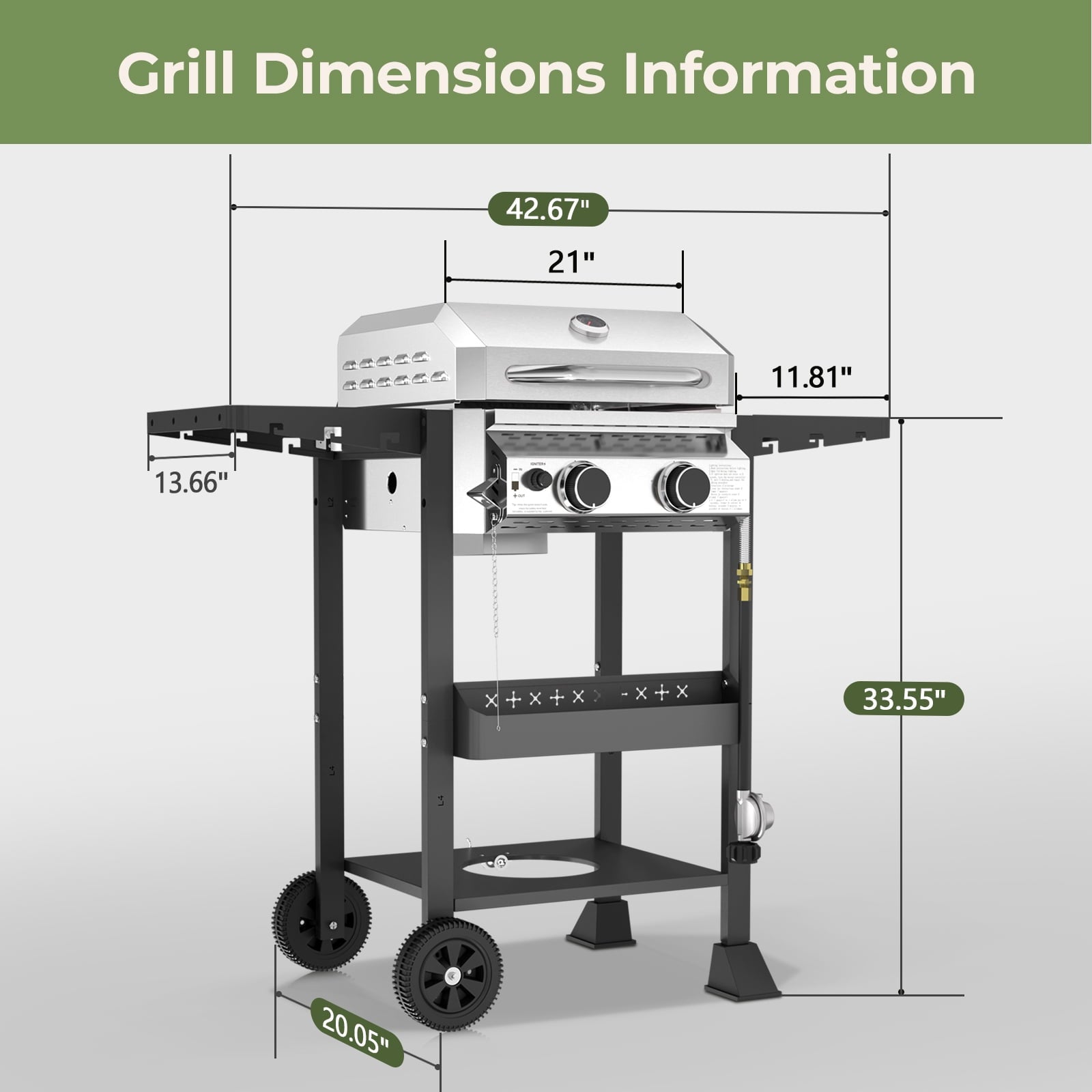 Gas Grill with 2-Burner,Outdoor Gas BBQ Grill,16000 BTU WAA
