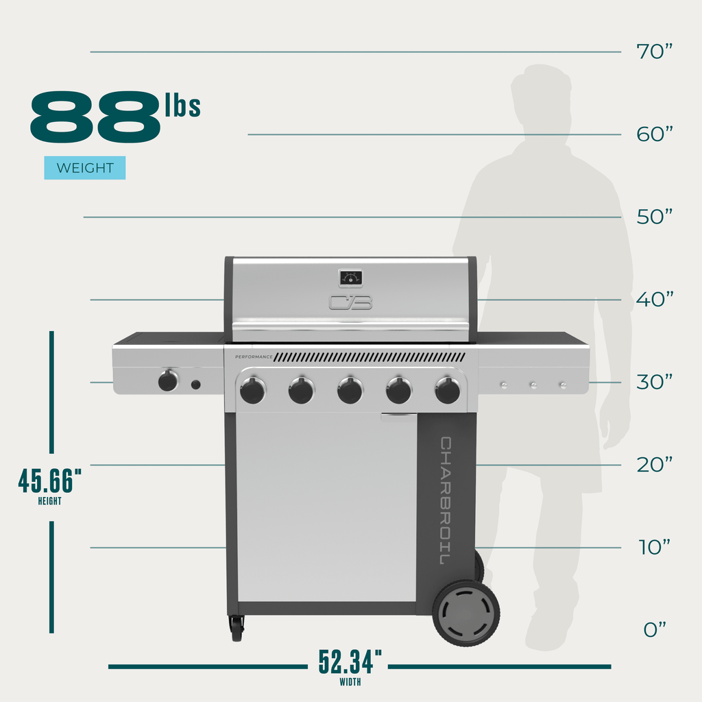 Charbroil Performance Series? FlavorMax? 5 Burner Gas Grill Cabinet with Side Burner Gray Stainless Charbroil