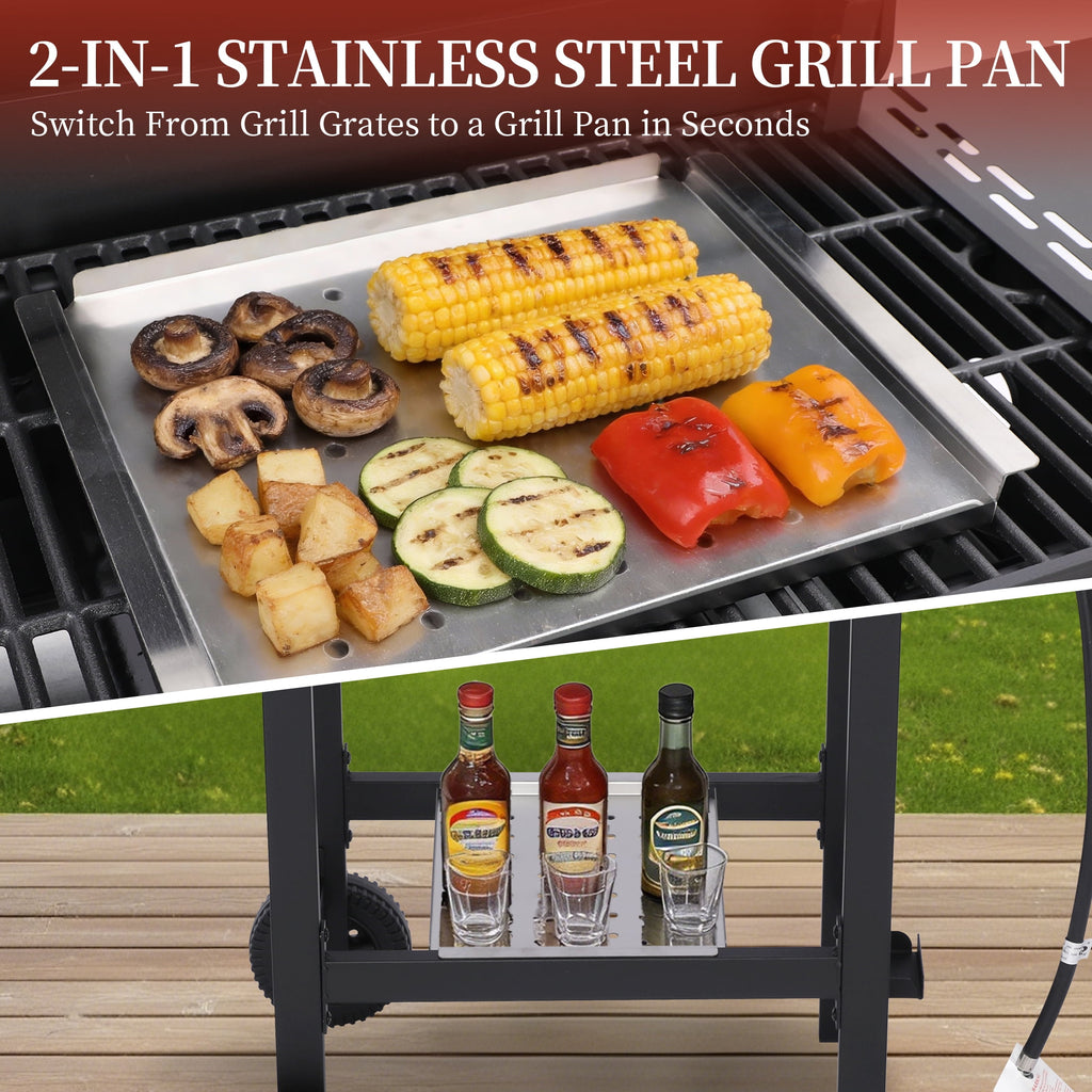 CIG GARDEN 3-Burner Propane Gas Grill with Folding Side Tables, Cast Iron Grates, and Stainless Steel Grill Pan CIG GARDEN