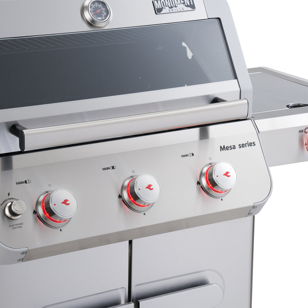 Monument Grills Mesa 3-Burner Propane Gas Grill, Stainless Steel, Clear View Lid, LED Controls Monument Grills