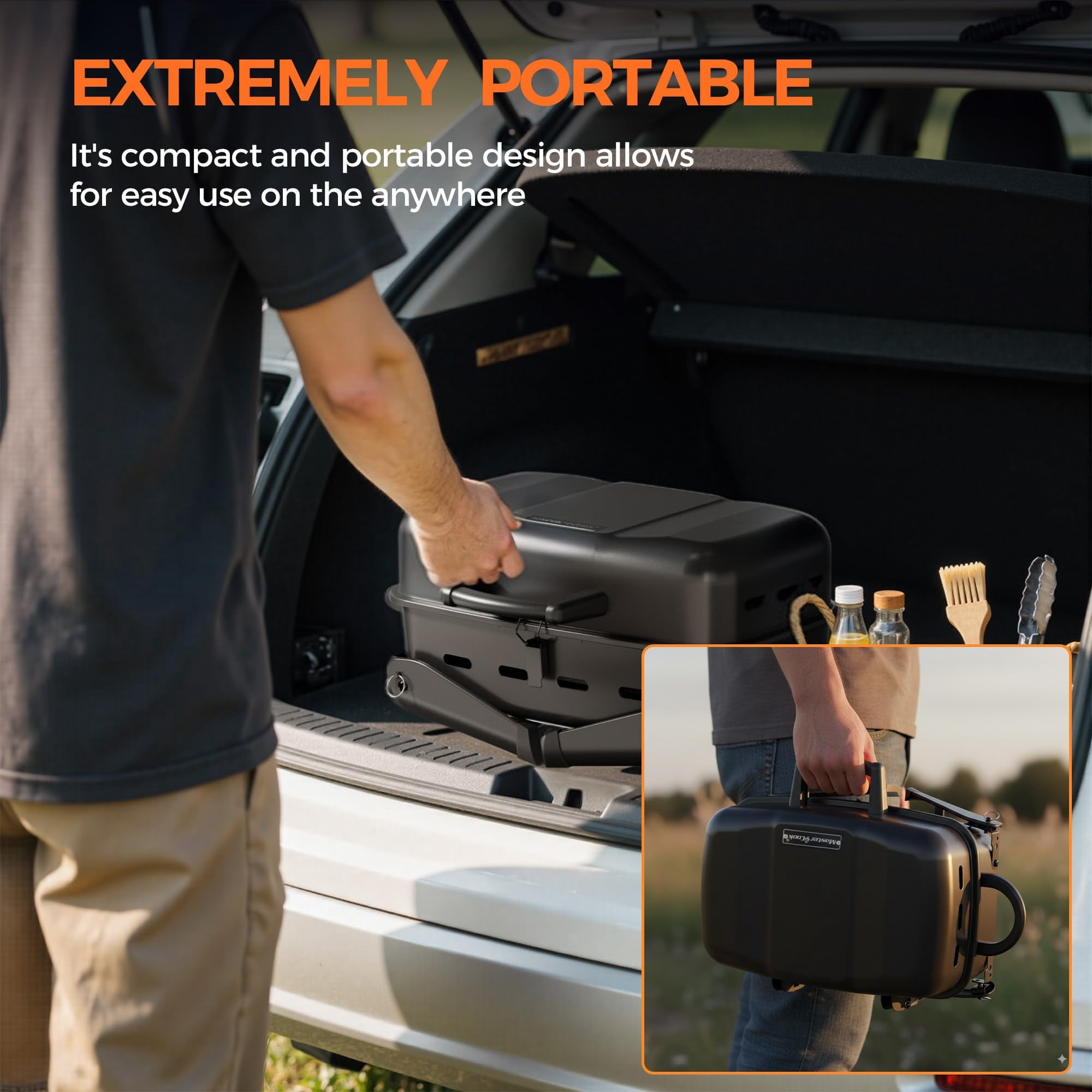 MASTER COOK Portable Gas Grill, 10,000 BTU Outdoor Tabletop BBQ Propane Grill with Foldable Legs for  RV, Camping Master Cook