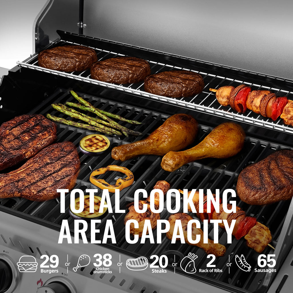Royal Gourmet GA5401T 5-Burner BBQ Liquid Propane Gas Grill with Side Burner, Stainless Steel 60,000 BTU Barbecue Grill for Patio Garden Picnic Backyard Party, Silver Royal Gourmet