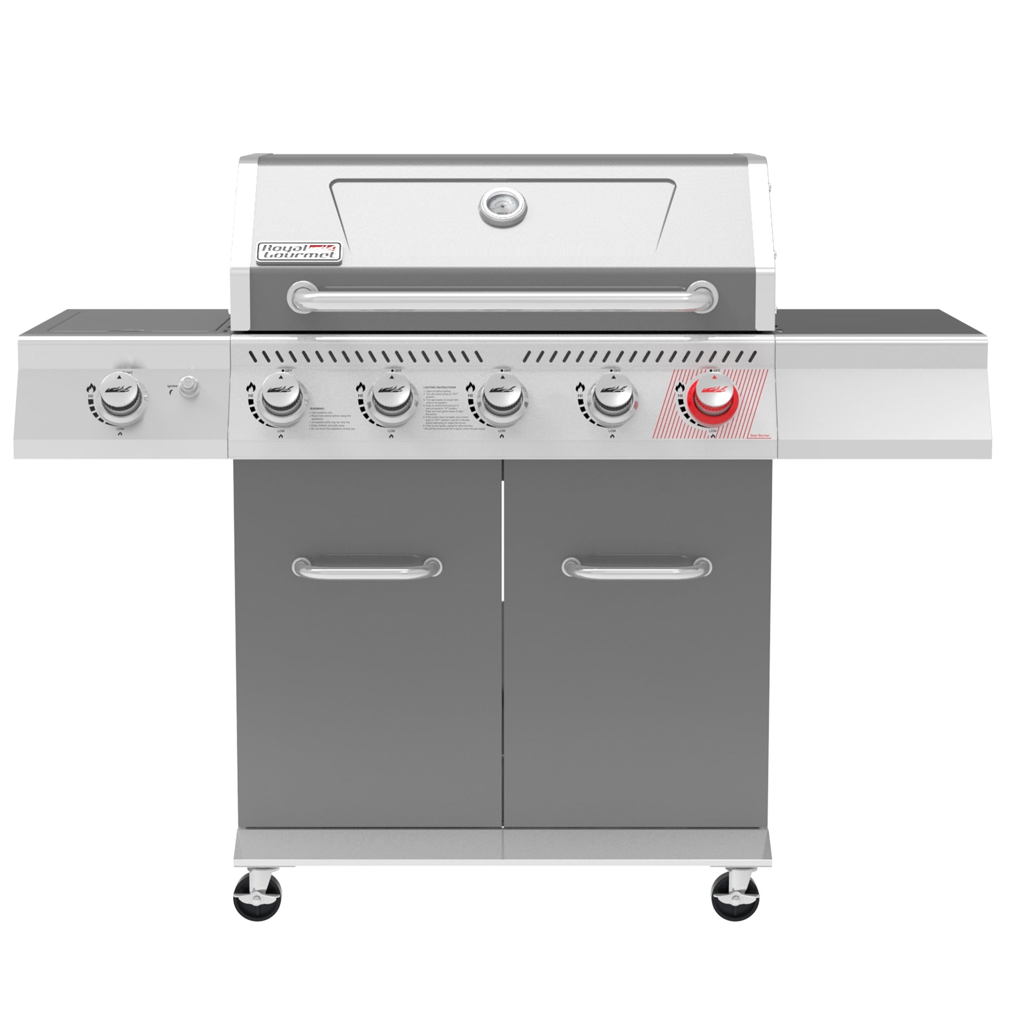 Royal Gourmet GA5404G Deluxe 5-Burner Gas Grill with Sear Burner and Side Burner, 64,000 BTU Cabinet Style Gas Grill, Gray Royal Gourmet