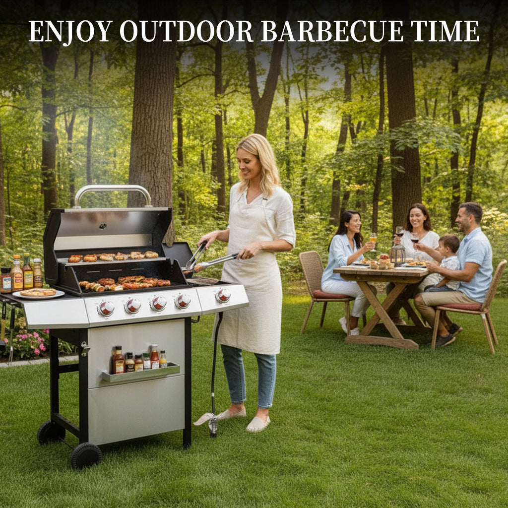 CIG GARDEN 4 Burner Gas Grill Combo with Side Burner, 3 in 1 Gas BBQ Grill with Charcoal Grill and Griddle, 52,000 Outdoor Barbecue Grill CIG GARDEN