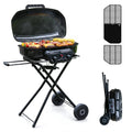 2 Burner Propane Gas Grill with Dual Cooking Surfaces, Porcelain Grate & Extra Griddle, Push-Button Ignition, Foldable Portable BBQ with Wheels for Backyard Patio Camping Gas Grills