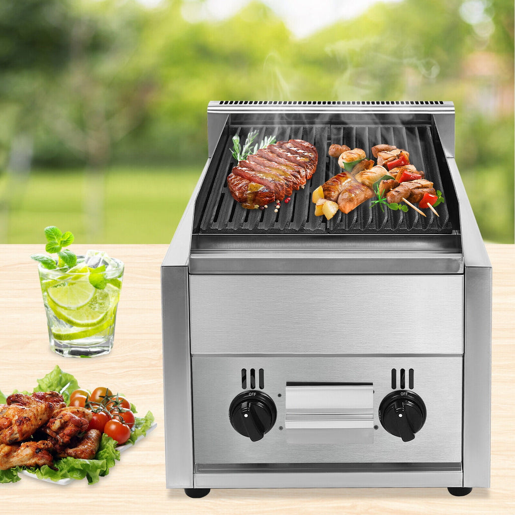 21 Radiant Char Broiler Grill 2 Burner Gas & Propane Commercial Restaurant Gas Grill 2800Pa for Backyard, Garden, Courtyard, Terrace