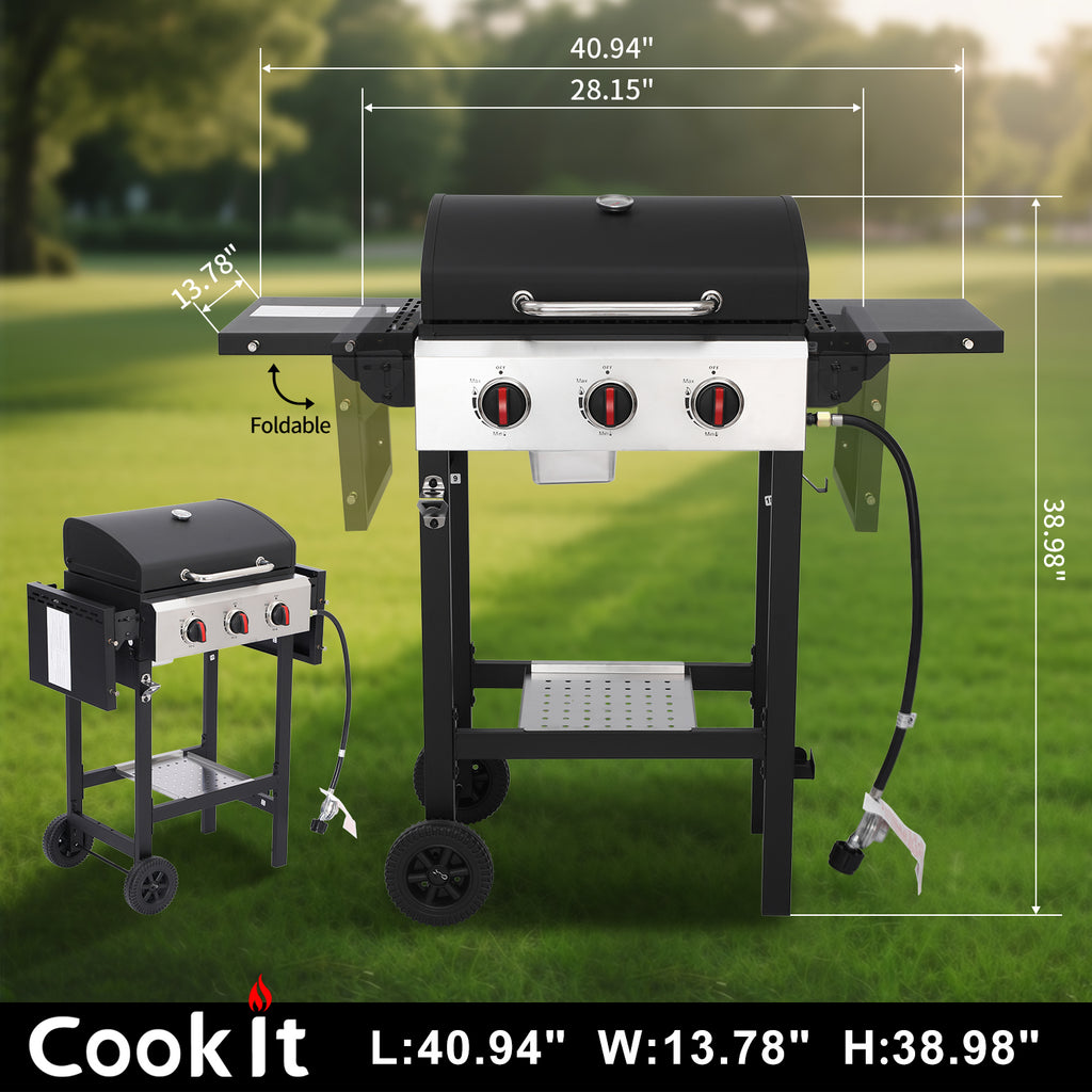 3-Burner Propane Gas Grill with Cast Iron Grate - 30000 BTU Output & Easy-Clean Grease Management for Perfect BBQs (3-Burner) Born Free