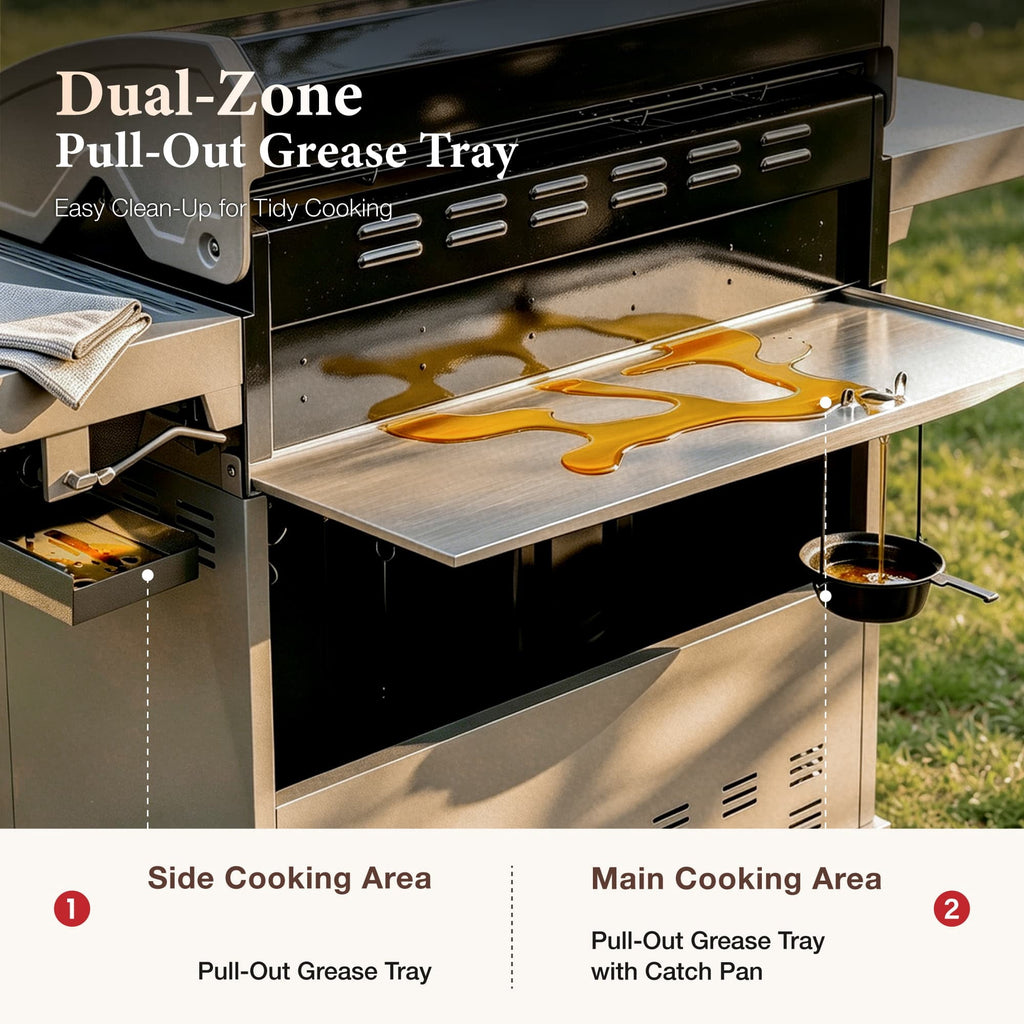 MF Studio 6 Burner Propane Gas Grill with Griddle Zone & 13500 BTU Infrared Side Burner – 840 sq.in Extra Large Cooking Area Outdoor BBQ Grill - Black Gas Grills